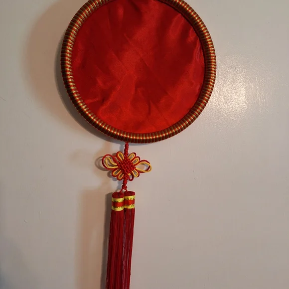 Red Embroidered Wall Hanging with Fish and Lotus